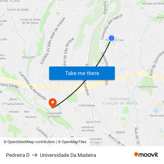 Pedreira  D to Universidade Da Madeira map