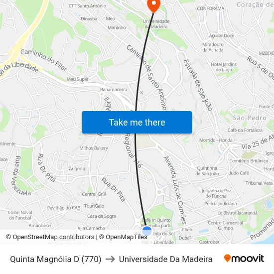 Quinta Magnólia  D (770) to Universidade Da Madeira map