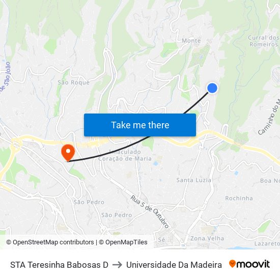 STA Teresinha  Babosas  D to Universidade Da Madeira map