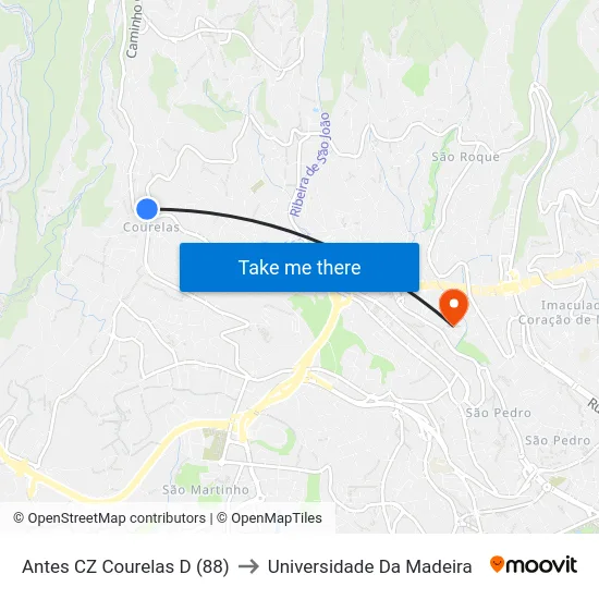 Antes CZ Courelas  D (88) to Universidade Da Madeira map