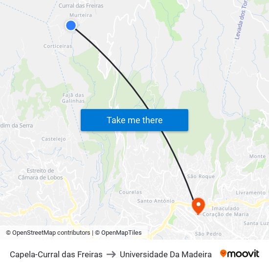 Capela-Curral das Freiras to Universidade Da Madeira map