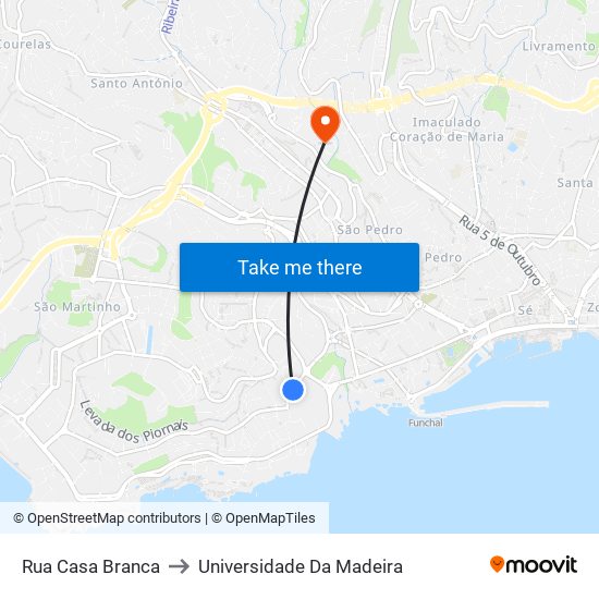 Rua Casa Branca to Universidade Da Madeira map