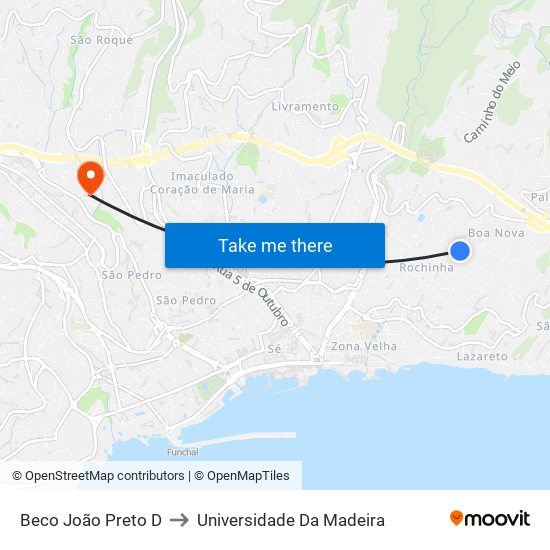 Beco João Preto  D to Universidade Da Madeira map