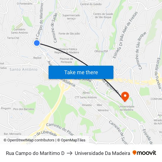Rua Campo do Marítimo  D to Universidade Da Madeira map