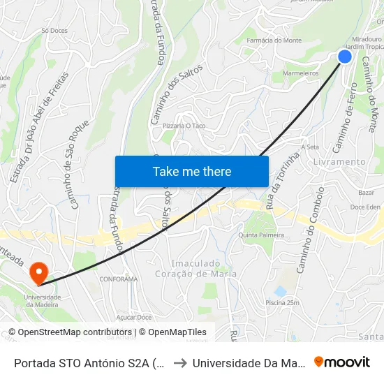 Portada STO António  S2A (599A) to Universidade Da Madeira map