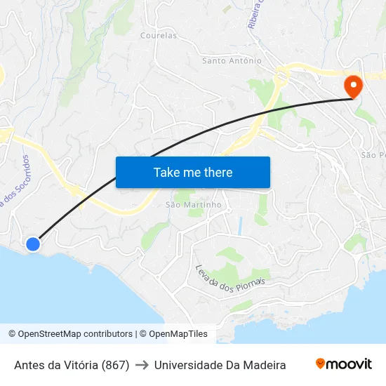 Antes da Vitória (867) to Universidade Da Madeira map