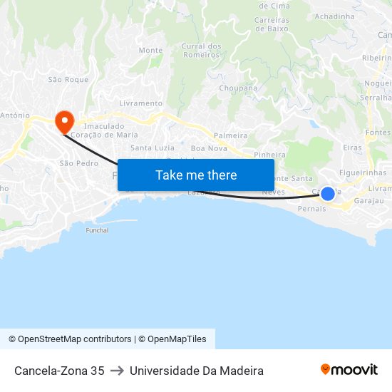 Cancela-Zona 35 to Universidade Da Madeira map