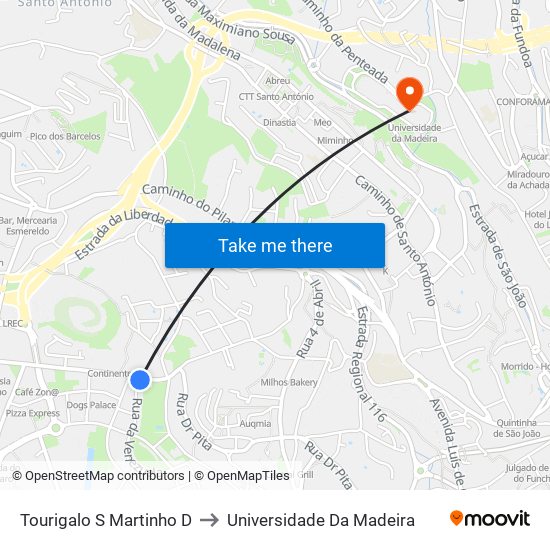 Tourigalo  S Martinho  D to Universidade Da Madeira map