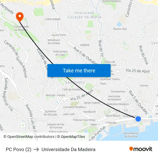 PC Povo (2) to Universidade Da Madeira map