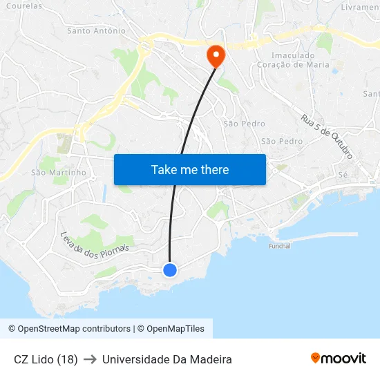 CZ Lido (18) to Universidade Da Madeira map