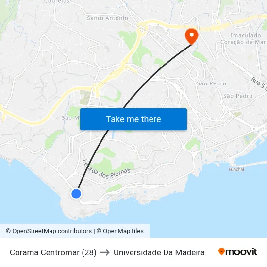 Corama  Centromar (28) to Universidade Da Madeira map
