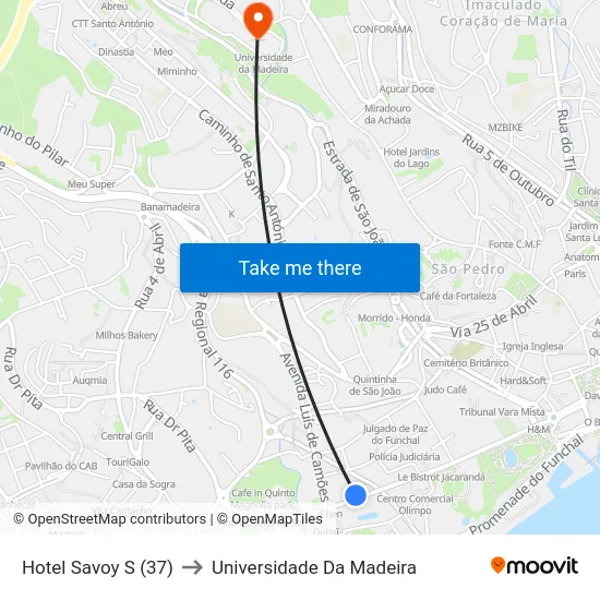 Hotel Savoy  S (37) to Universidade Da Madeira map