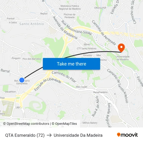 QTA Esmeraldo (72) to Universidade Da Madeira map