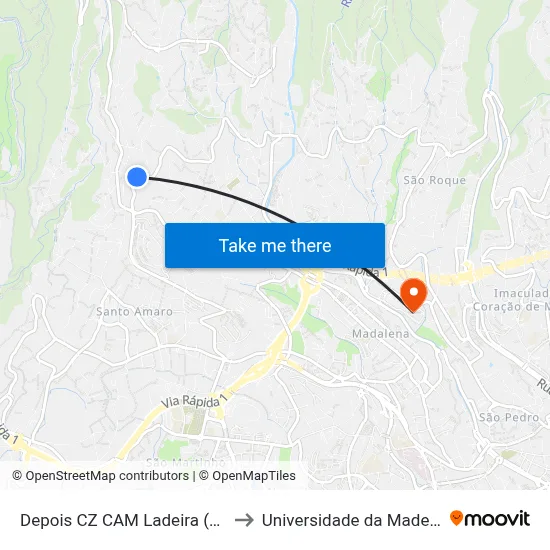Depois CZ CAM Ladeira (90) to Universidade da Madeira map