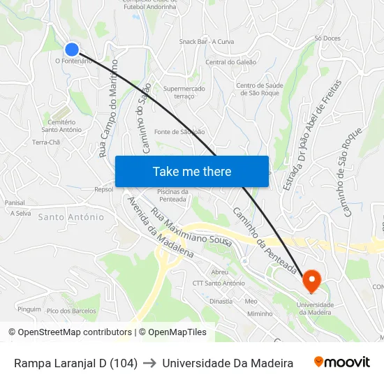 Rampa  Laranjal  D (104) to Universidade Da Madeira map