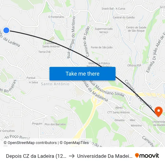 Depois CZ da Ladeira (121) to Universidade Da Madeira map