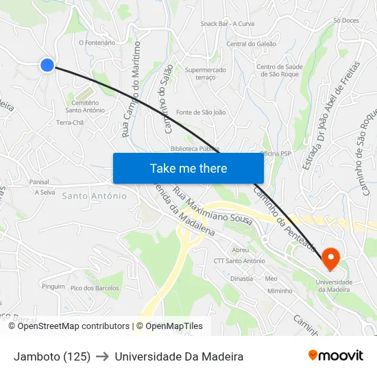 Jamboto (125) to Universidade Da Madeira map