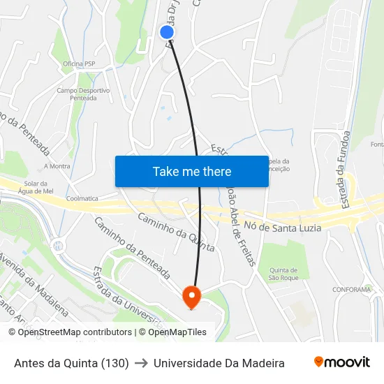 Antes da Quinta (130) to Universidade Da Madeira map