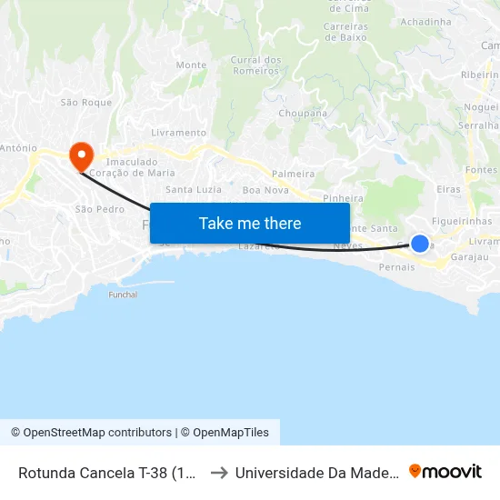 Rotunda Cancela  T-38 (192) to Universidade Da Madeira map