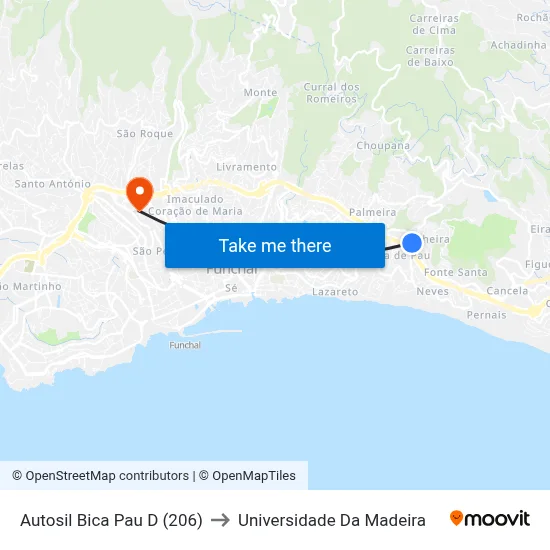 Autosil  Bica Pau  D (206) to Universidade Da Madeira map