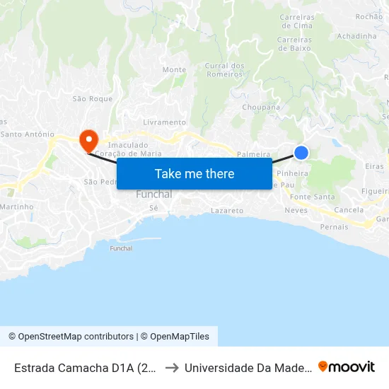 Estrada Camacha  D1A (212) to Universidade Da Madeira map