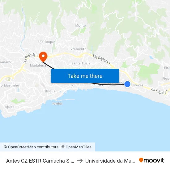 Antes CZ ESTR Camacha  S (215) to Universidade da Madeira map