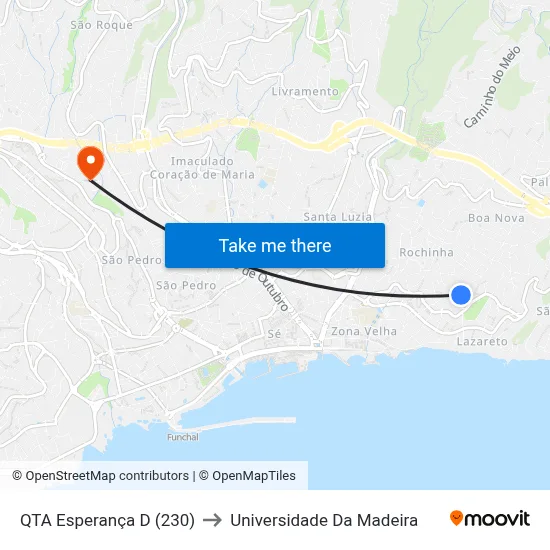 QTA Esperança  D (230) to Universidade Da Madeira map