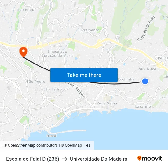 Escola do Faial  D (236) to Universidade Da Madeira map