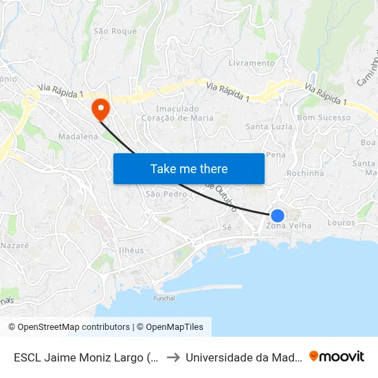 ESCL Jaime Moniz  Largo (299) to Universidade da Madeira map