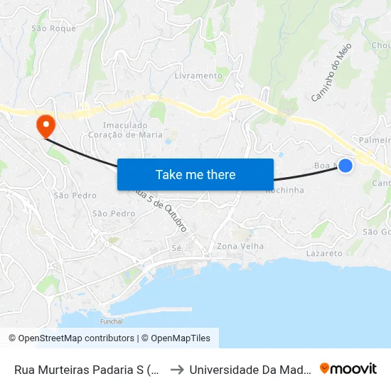 Rua Murteiras  Padaria  S (333) to Universidade Da Madeira map
