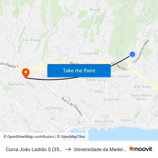 Curva João Ladrão  S (355) to Universidade da Madeira map
