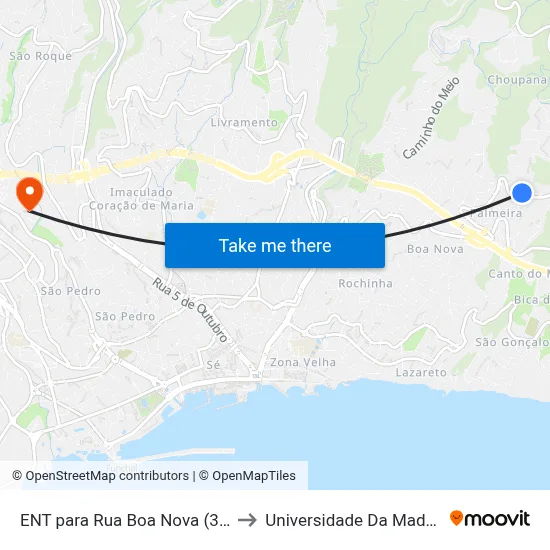 ENT para Rua Boa Nova (362) to Universidade Da Madeira map