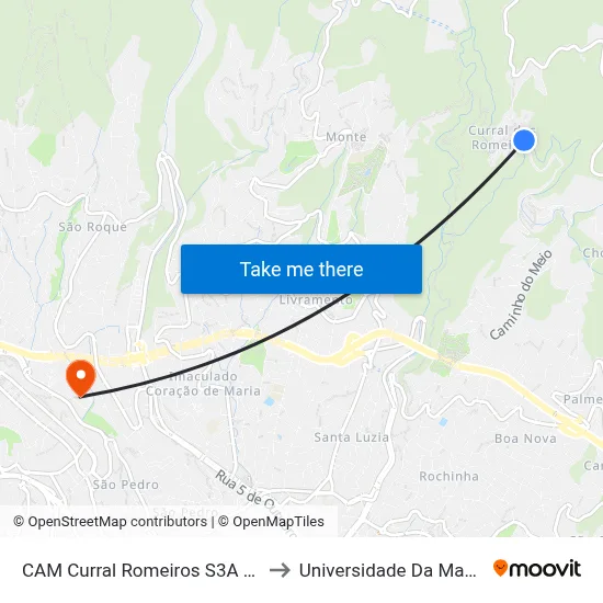 CAM Curral Romeiros  S3A (369) to Universidade Da Madeira map