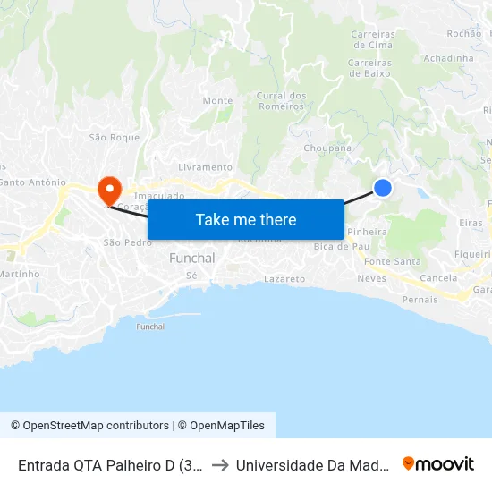 Entrada QTA Palheiro  D (376) to Universidade Da Madeira map