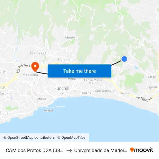 CAM dos Pretos  D2A (382) to Universidade da Madeira map