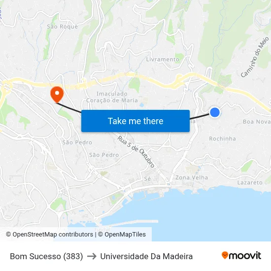 Bom Sucesso (383) to Universidade Da Madeira map