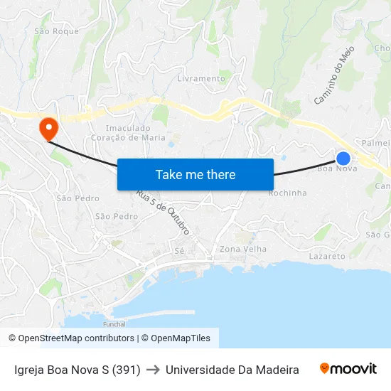 Igreja Boa Nova  S (391) to Universidade Da Madeira map