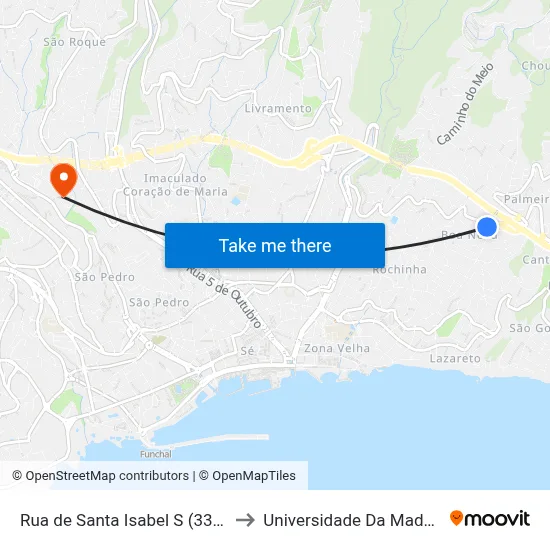 Rua de Santa Isabel  S (333A) to Universidade Da Madeira map