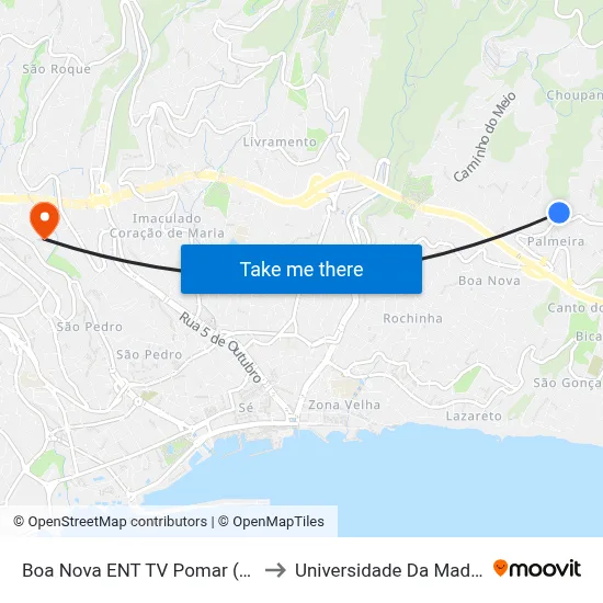 Boa Nova  ENT TV Pomar (399) to Universidade Da Madeira map