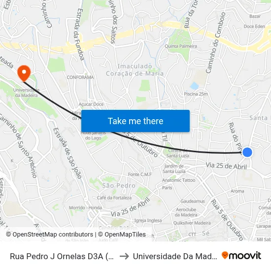 Rua Pedro J Ornelas  D3A (400) to Universidade Da Madeira map