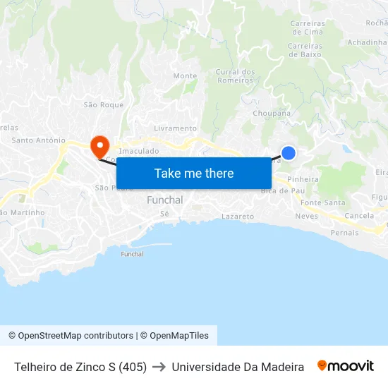 Telheiro de Zinco  S (405) to Universidade Da Madeira map