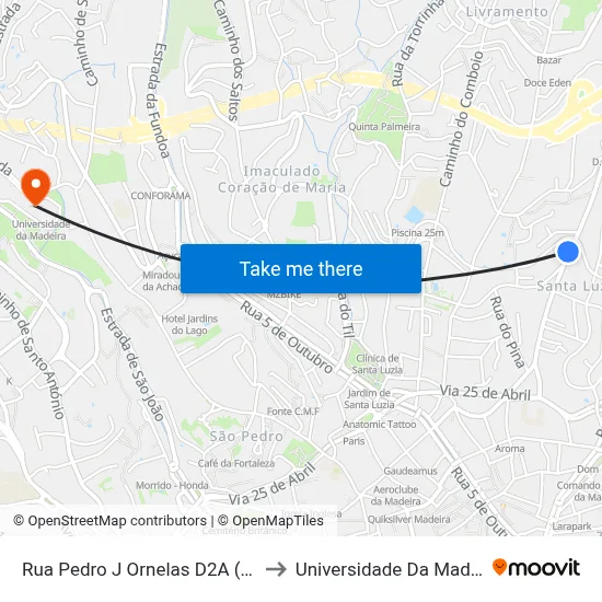 Rua Pedro J Ornelas  D2A (406) to Universidade Da Madeira map