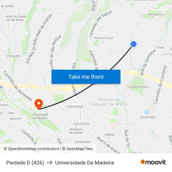 Piedade  D (426) to Universidade Da Madeira map