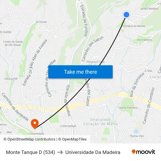 Monte  Tanque  D (534) to Universidade Da Madeira map