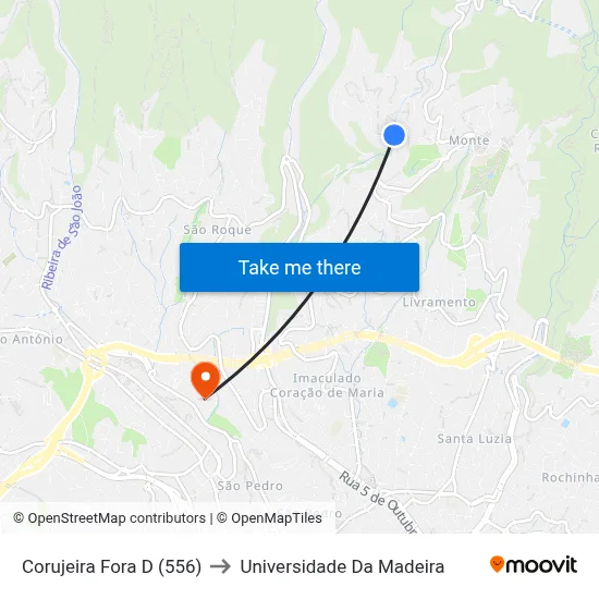 Corujeira Fora  D (556) to Universidade Da Madeira map