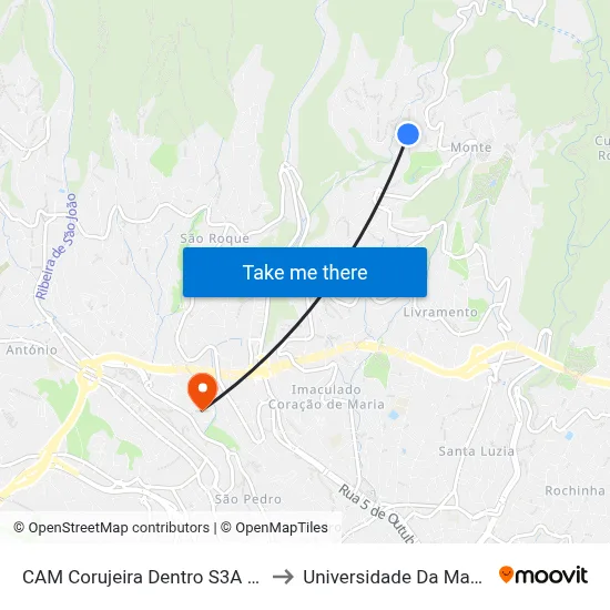 CAM Corujeira Dentro  S3A (575) to Universidade Da Madeira map