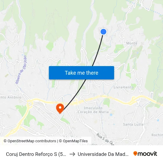 Coruj Dentro  Reforço  S (581) to Universidade Da Madeira map
