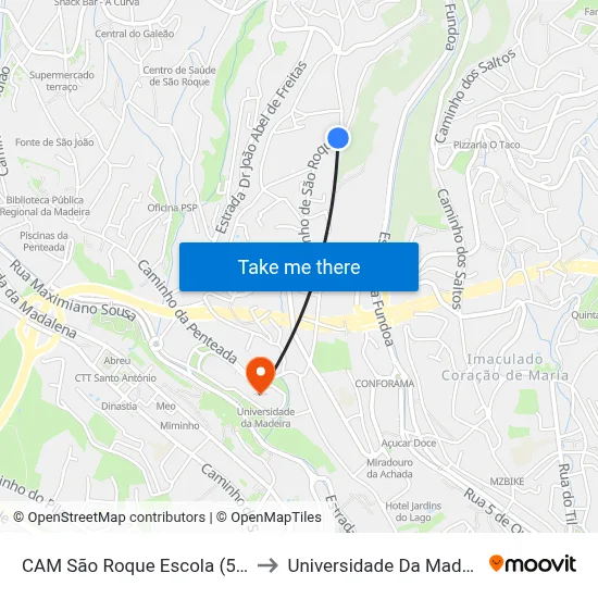 CAM São Roque  Escola (590) to Universidade Da Madeira map