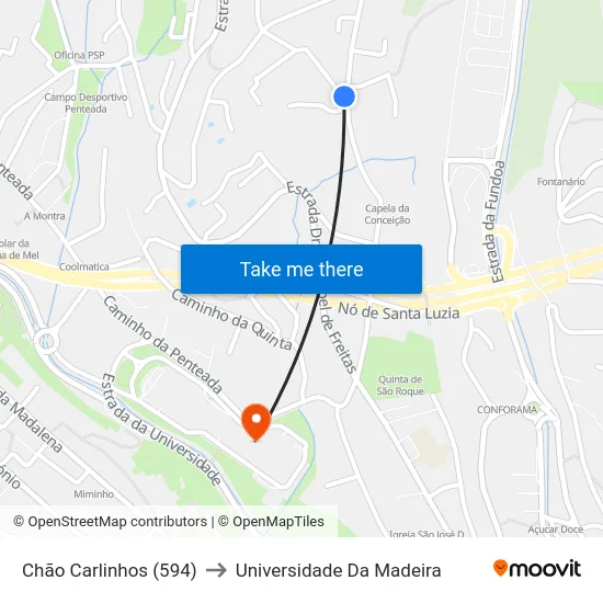 Chão Carlinhos (594) to Universidade Da Madeira map