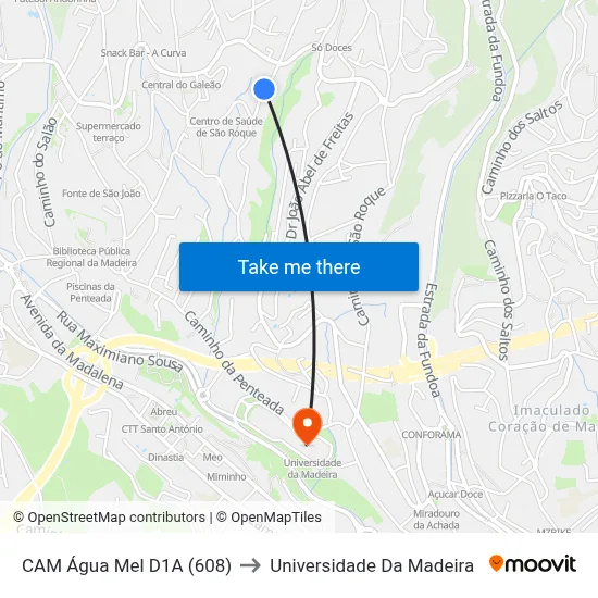 CAM Água Mel  D1A (608) to Universidade Da Madeira map